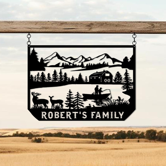 Personalized Metal River House Name Sign, Custom Metal Mountain House Name Sign, Unique Anniversary Gift, Gift For Family, Christmas Gift