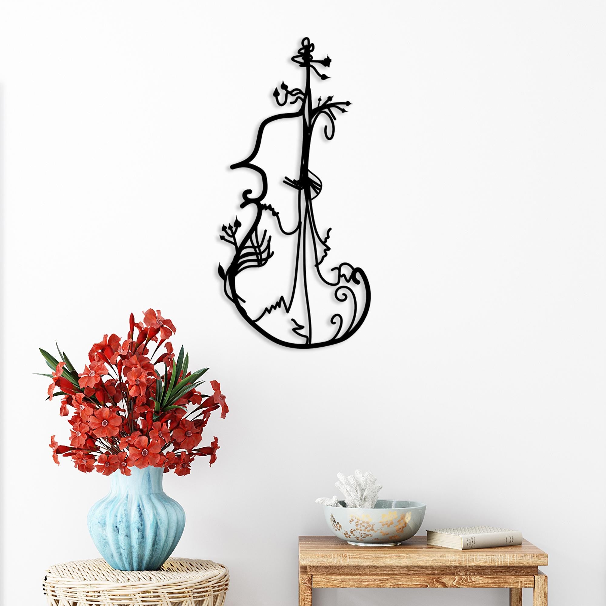 Violin Metal Line Wall Art, Artistic Violin Wall Decor, Musicians Lovers Gift, Music Room Decor, Natural Ornamented Violin Metal Wall Art