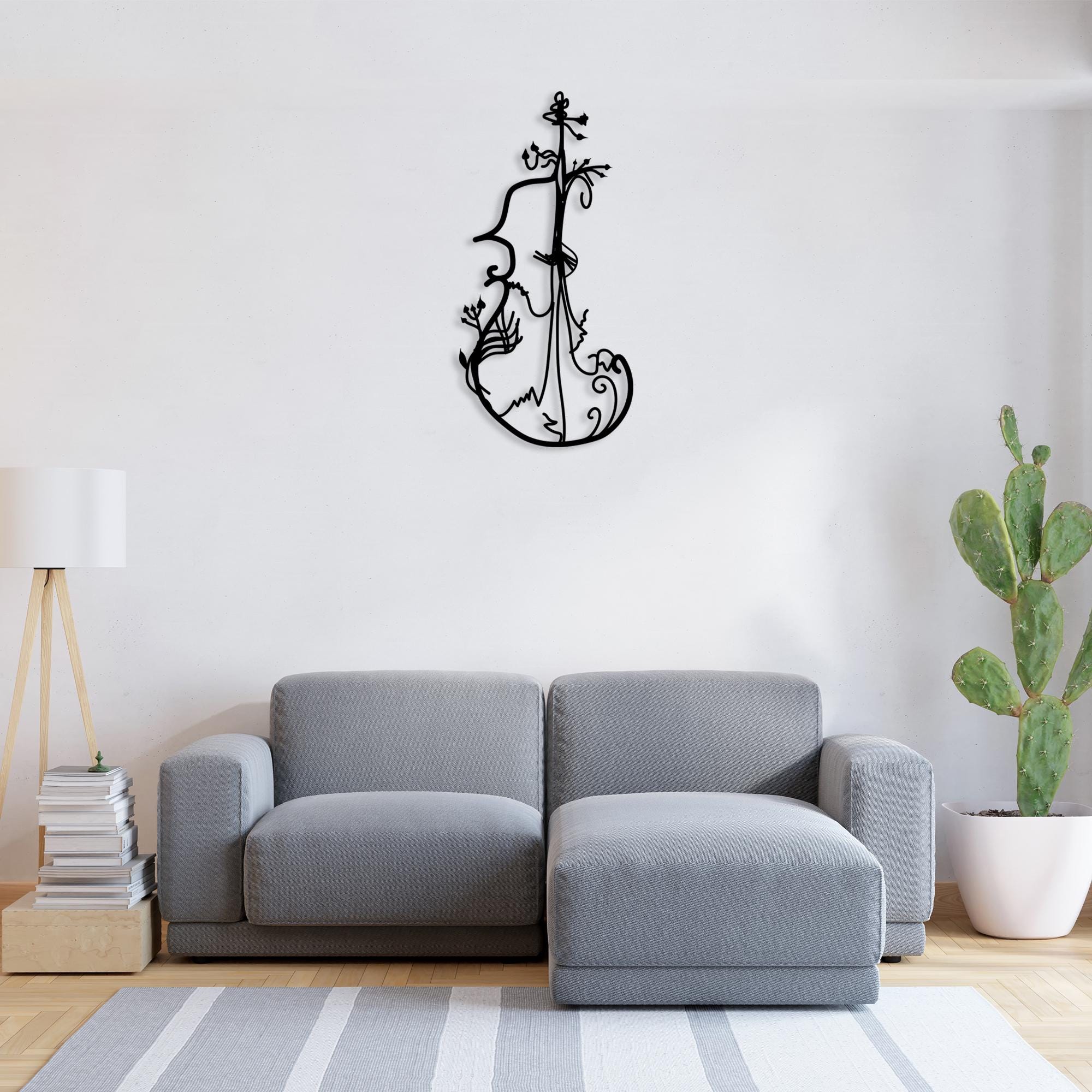 Violin Metal Line Wall Art, Artistic Violin Wall Decor, Musicians Lovers Gift, Music Room Decor, Natural Ornamented Violin Metal Wall Art