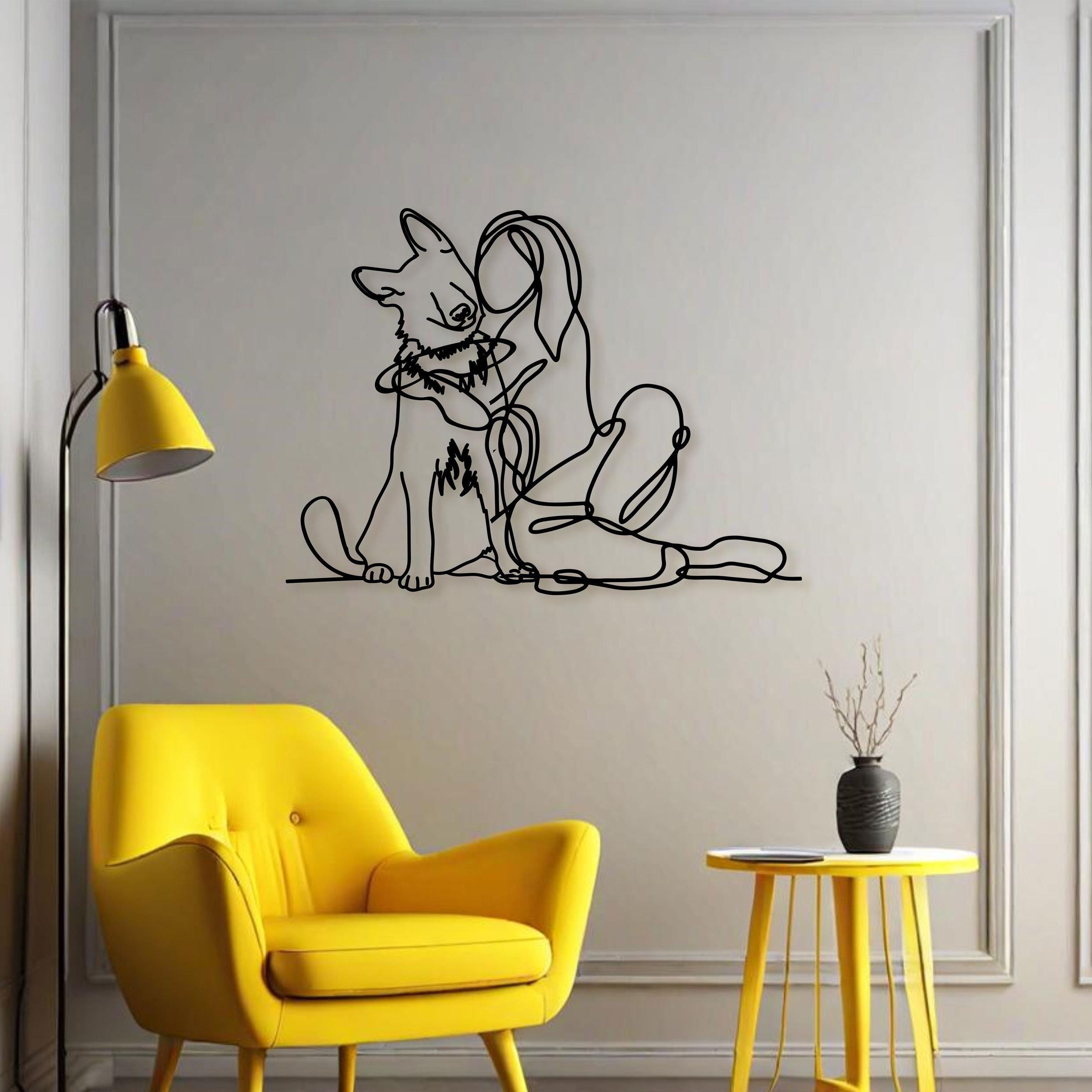 Woman Holding German Shepherd Metal Line Wall Art, Dog Lovers Wire Metal Wall Decor, Dog Lovers  Gift, National Pet Day, K9 Dog Lovers Gift