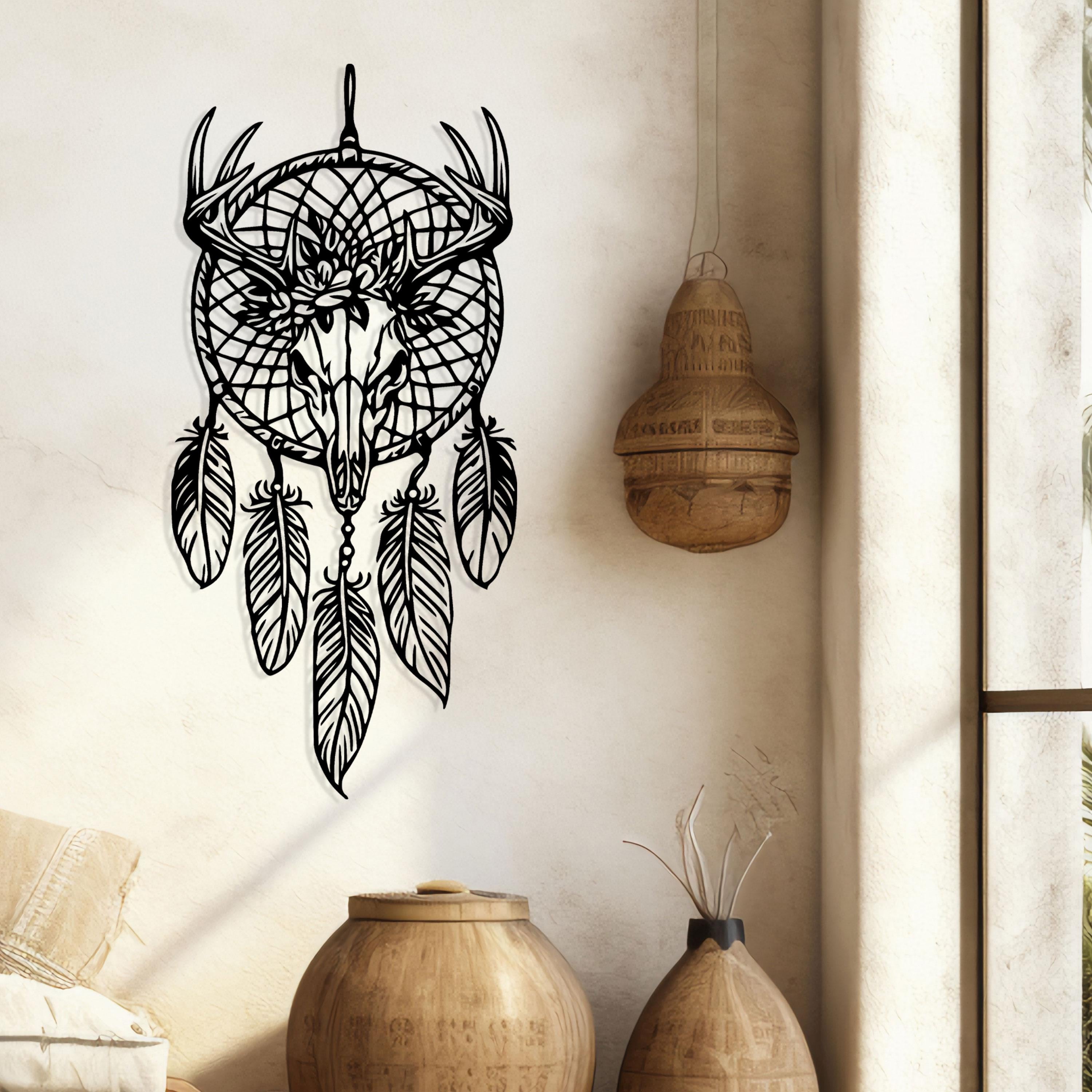Gloomy Dreamcatcher Metal Wall Art - Deer Skull Boho Decor - Unique Birthday Gift