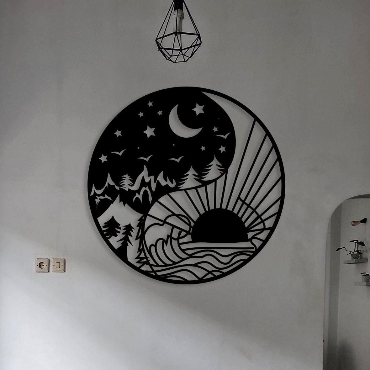 Ying Yang Metal Wall Art, Yoga Room Metal Walll Decor, Unique Birthday Gift, Sun Moon Metal Wall Art, Gift for Her, Christmas Glft