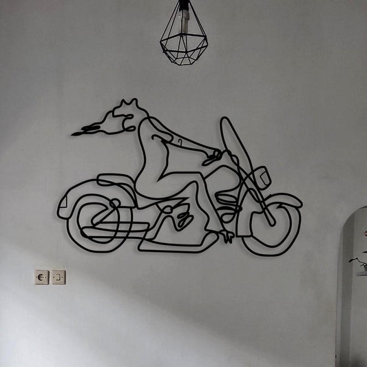 Woman Motor Metal Line Wall Art, Minimalist Lineart Decor, Headboard Metal Wall Art, Unique Birthday Gift, Christmas Gift, Motor Lovers Gift