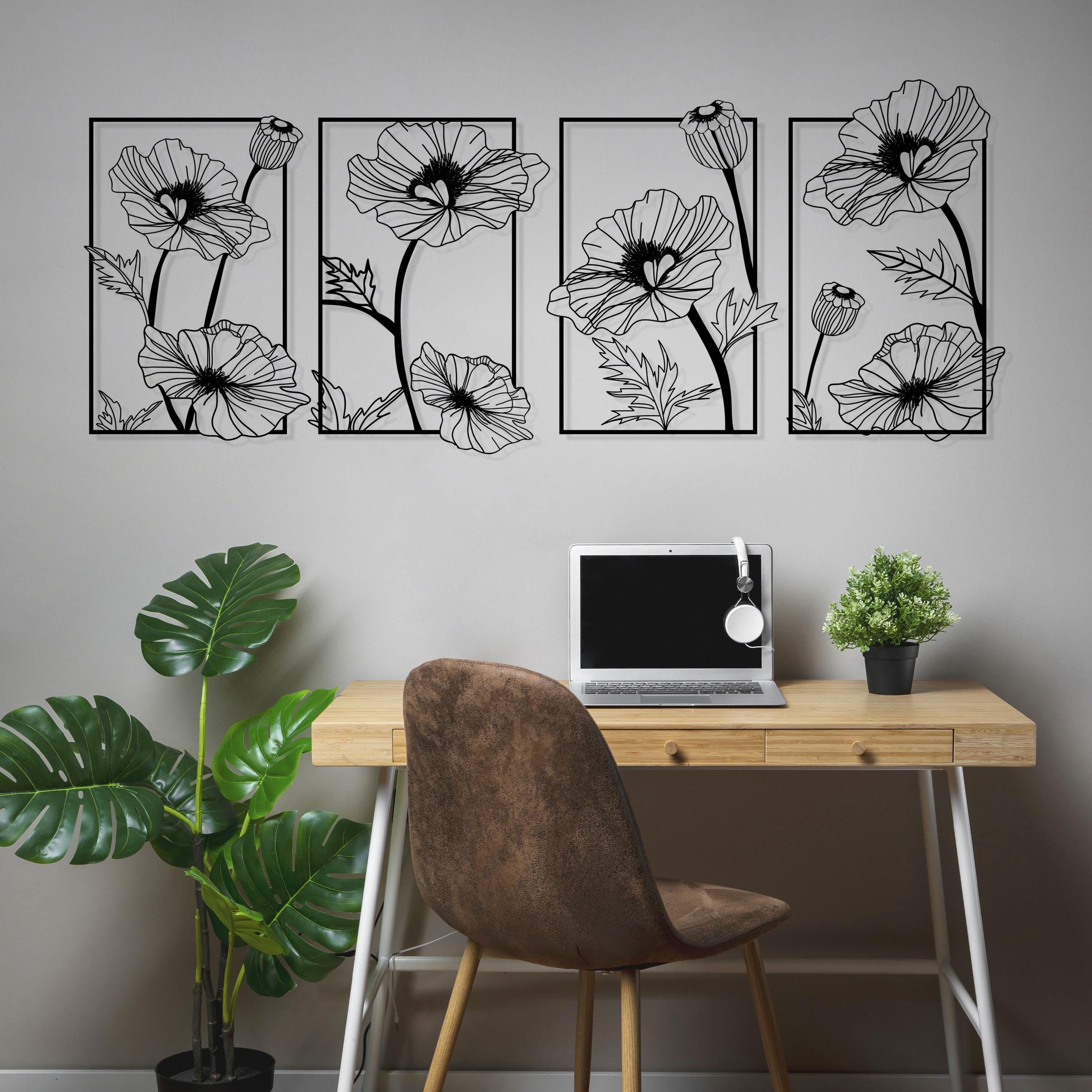 Poppy Flower Metal Wall Art Set, Metal Poppy Wall Decor, Unique Birthday Gift, Bathroom Metal Wall Art, Anniversary Gift, Christmas Gift