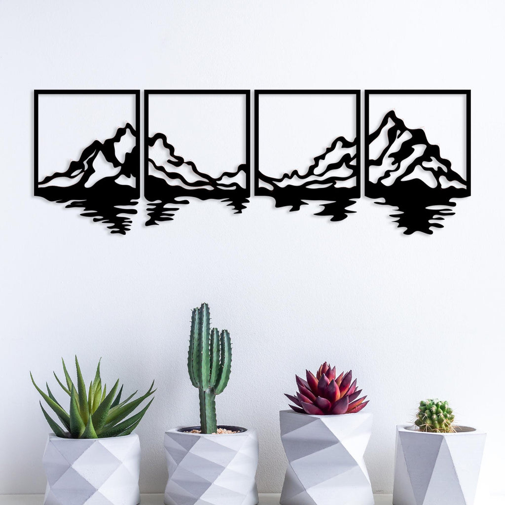 Mountain Lake Metal Wall Art - Modern Landscape Decor Set -  Unique Birthday Gift