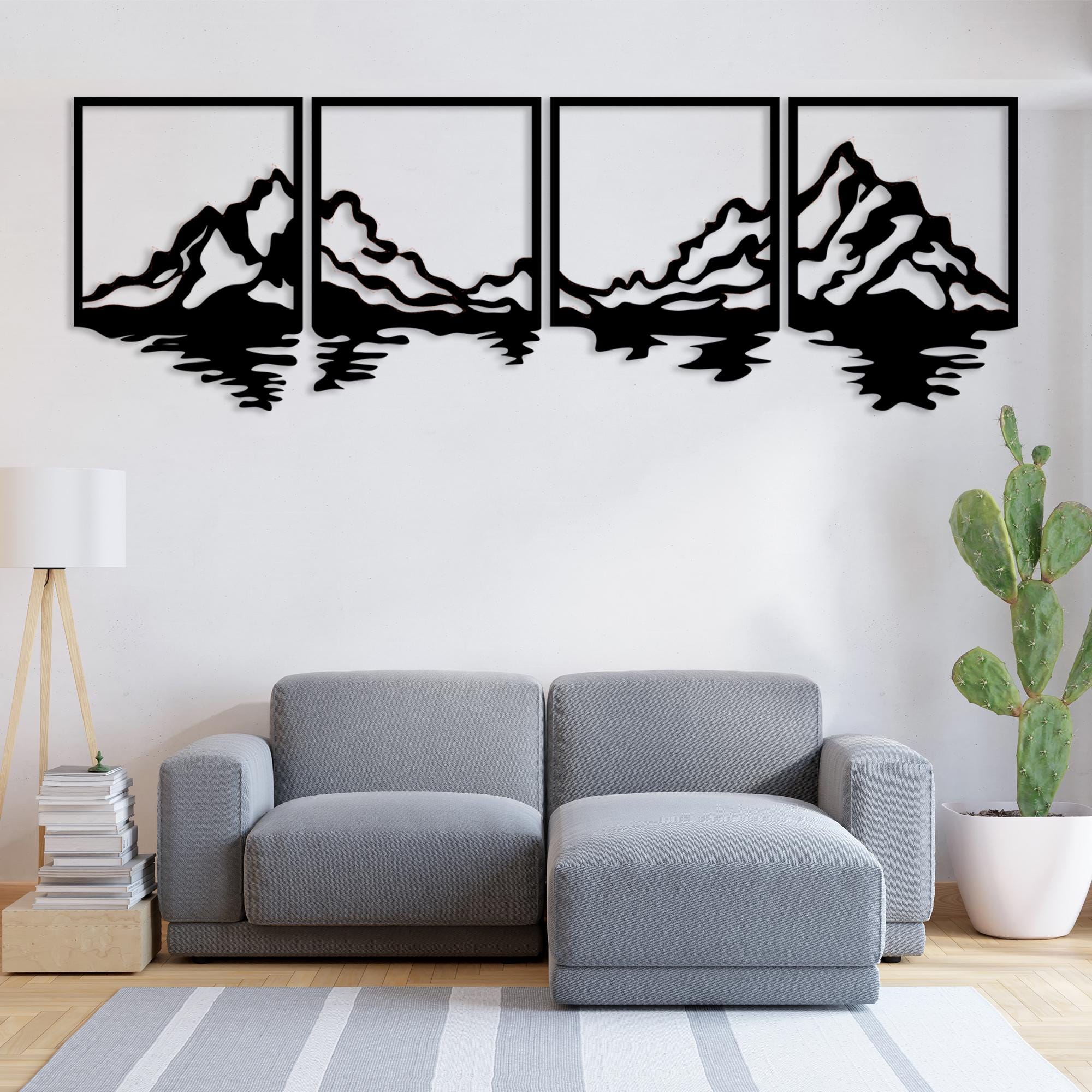 Mountain Lake Metal Wall Art - Modern Landscape Decor Set -  Unique Birthday Gift
