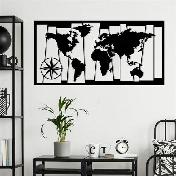 Metal World Map Wall Art - Modern Office Decor - Unique Birthday Gift