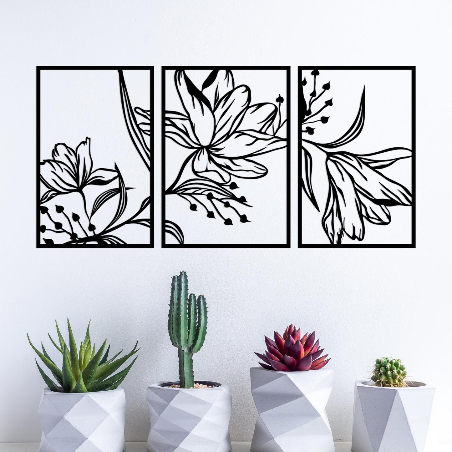 Lily Flower Set of 3 Metal Wall Art, Elegant and Aesthetic Metal Wall Decor, Black Metal Wall Decor, New Home Gift, Eye-Catching Design