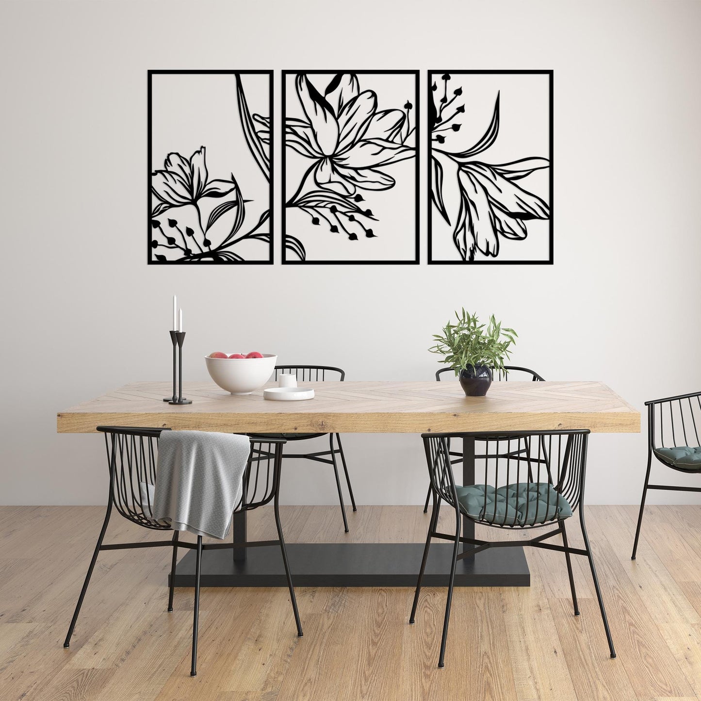Lily Flower Set of 3 Metal Wall Art, Elegant and Aesthetic Metal Wall Decor, Black Metal Wall Decor, New Home Gift, Eye-Catching Design