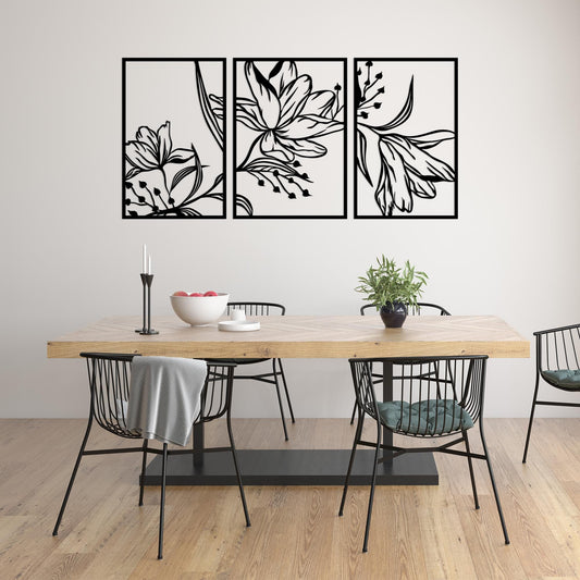 Lily Flower Set of 3 Metal Wall Art, Elegant and Aesthetic Metal Wall Decor, Black Metal Wall Decor, New Home Gift, Eye-Catching Design