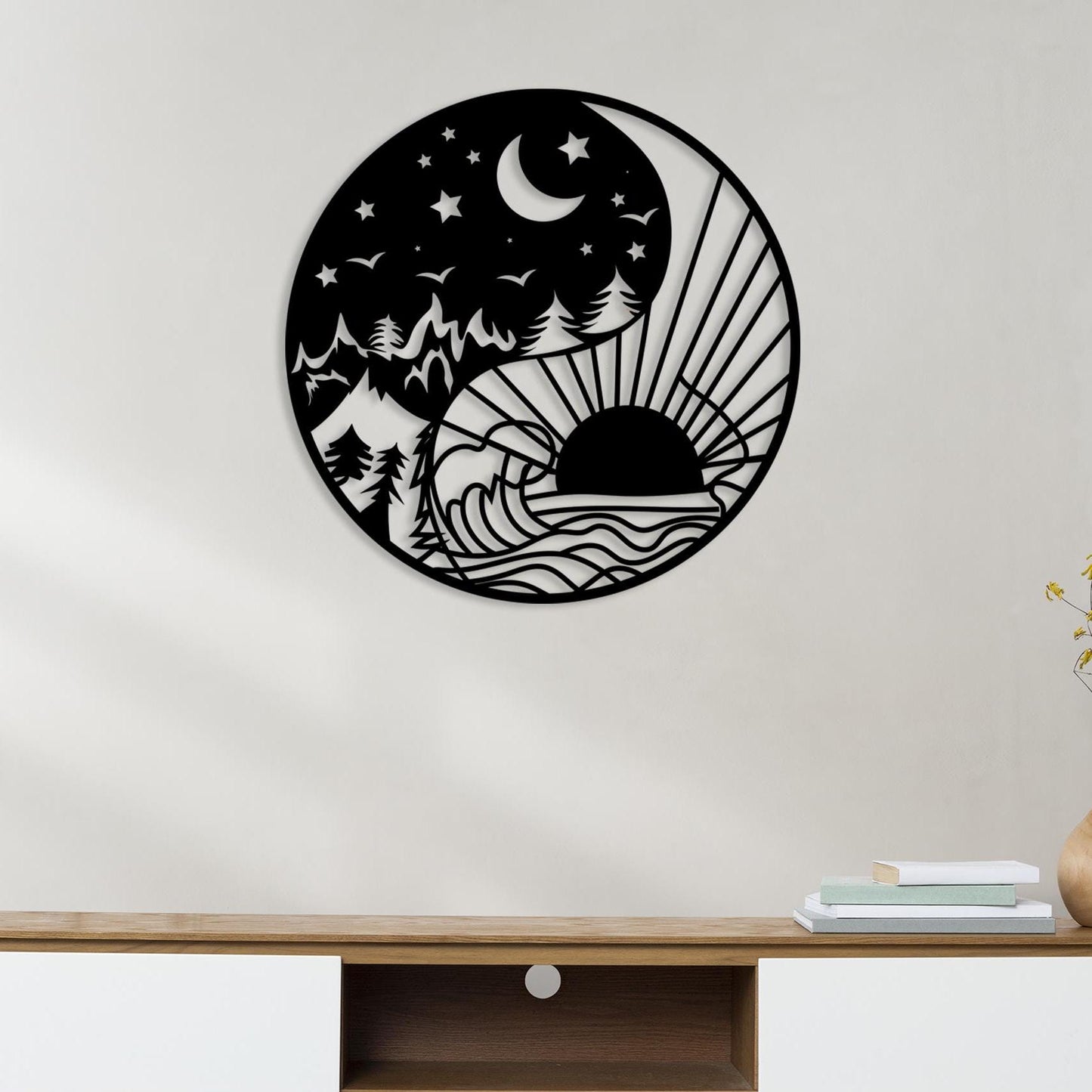 Ying Yang Metal Wall Art, Yoga Room Metal Walll Decor, Unique Birthday Gift, Sun Moon Metal Wall Art, Gift for Her, Christmas Glft