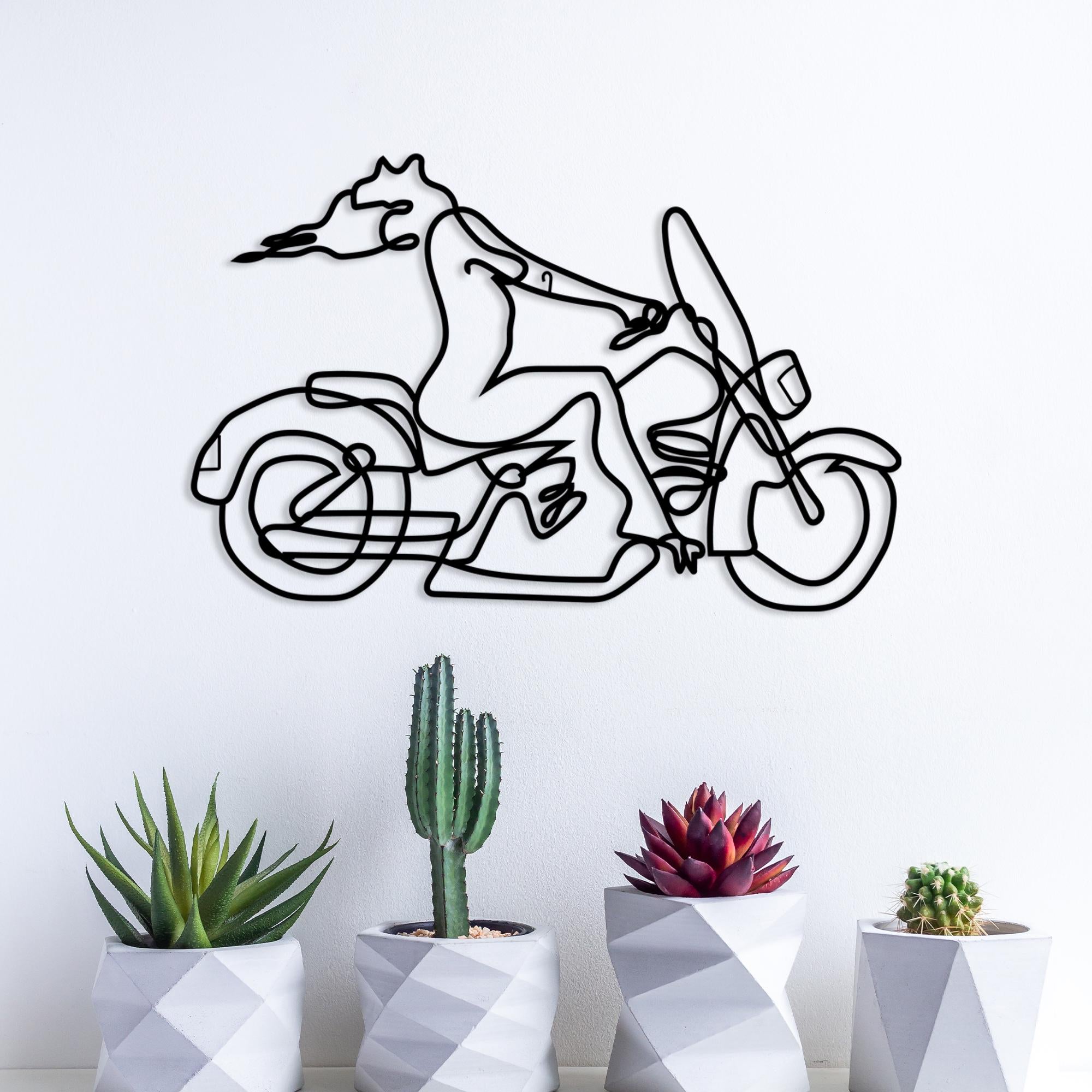 Woman Motor Metal Line Wall Art, Minimalist Lineart Decor, Headboard Metal Wall Art, Unique Birthday Gift, Christmas Gift, Motor Lovers Gift