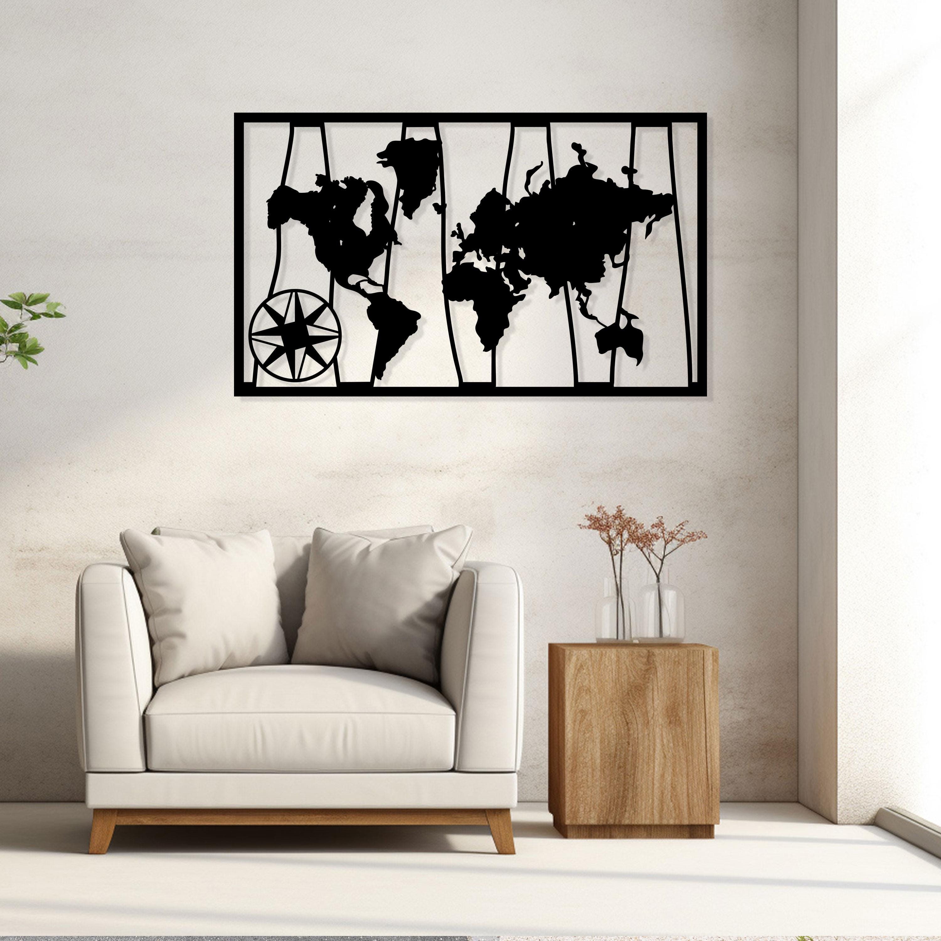 Metal World Map Wall Art - Modern Office Decor - Unique Birthday Gift