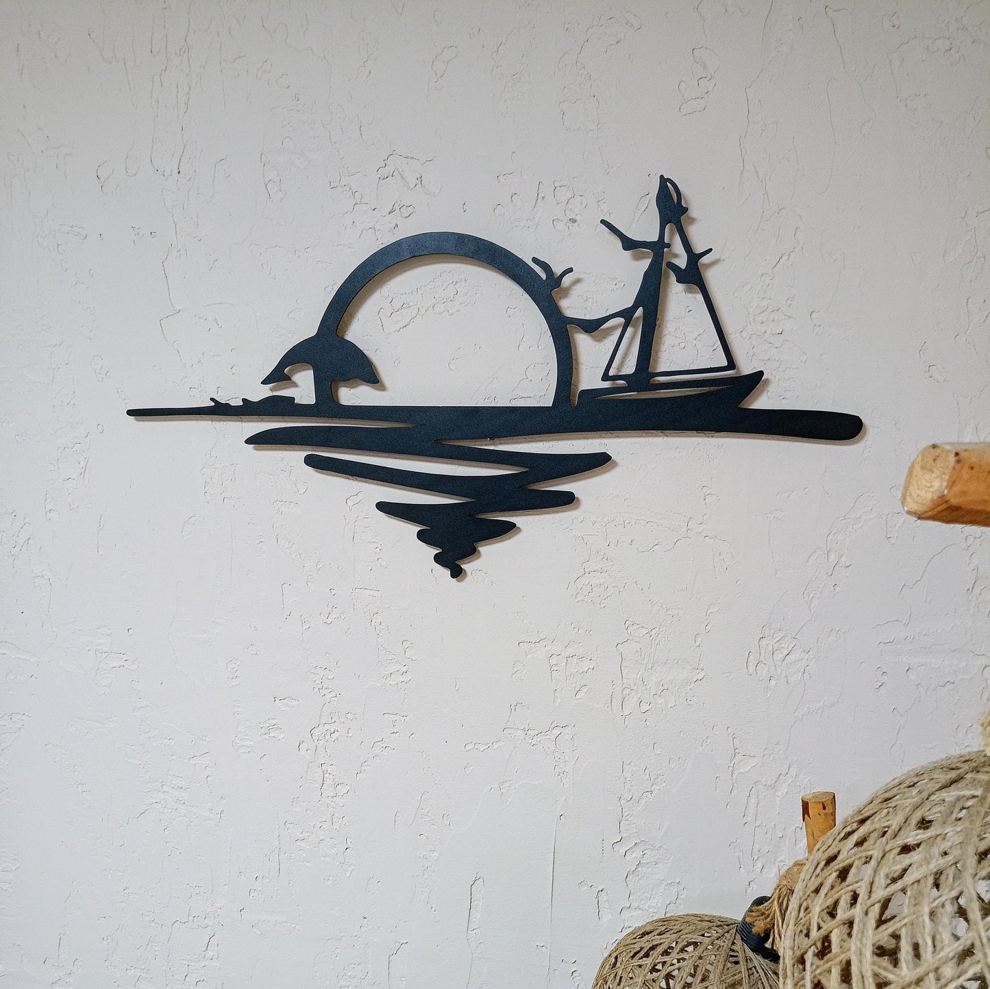 Ocean Sunrise Metal Line Wall Art, Beach Bar Wall Decor, Sea Life Lovers Metal Wall Art, Unique Birthday Gift, Valentine's Day gift