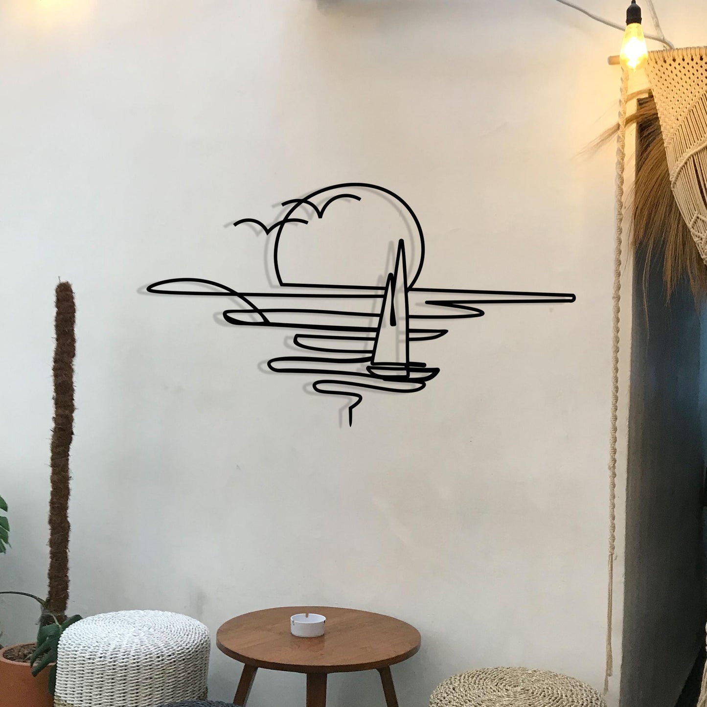 Sunset Metal Wall Art with Sailboat - Modern Line Art for Metal Home Decor - Perfect Gift for Sea Life Lovers - Valentine's Day gift