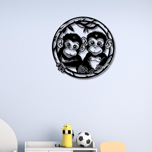 Monkey Metal Wall Art, Childroom Metal Wall Art, Birthday Gift, Playroom Decor, Porch Metal Wall Art, Gift for Her, Jungle Animal Wall Decor