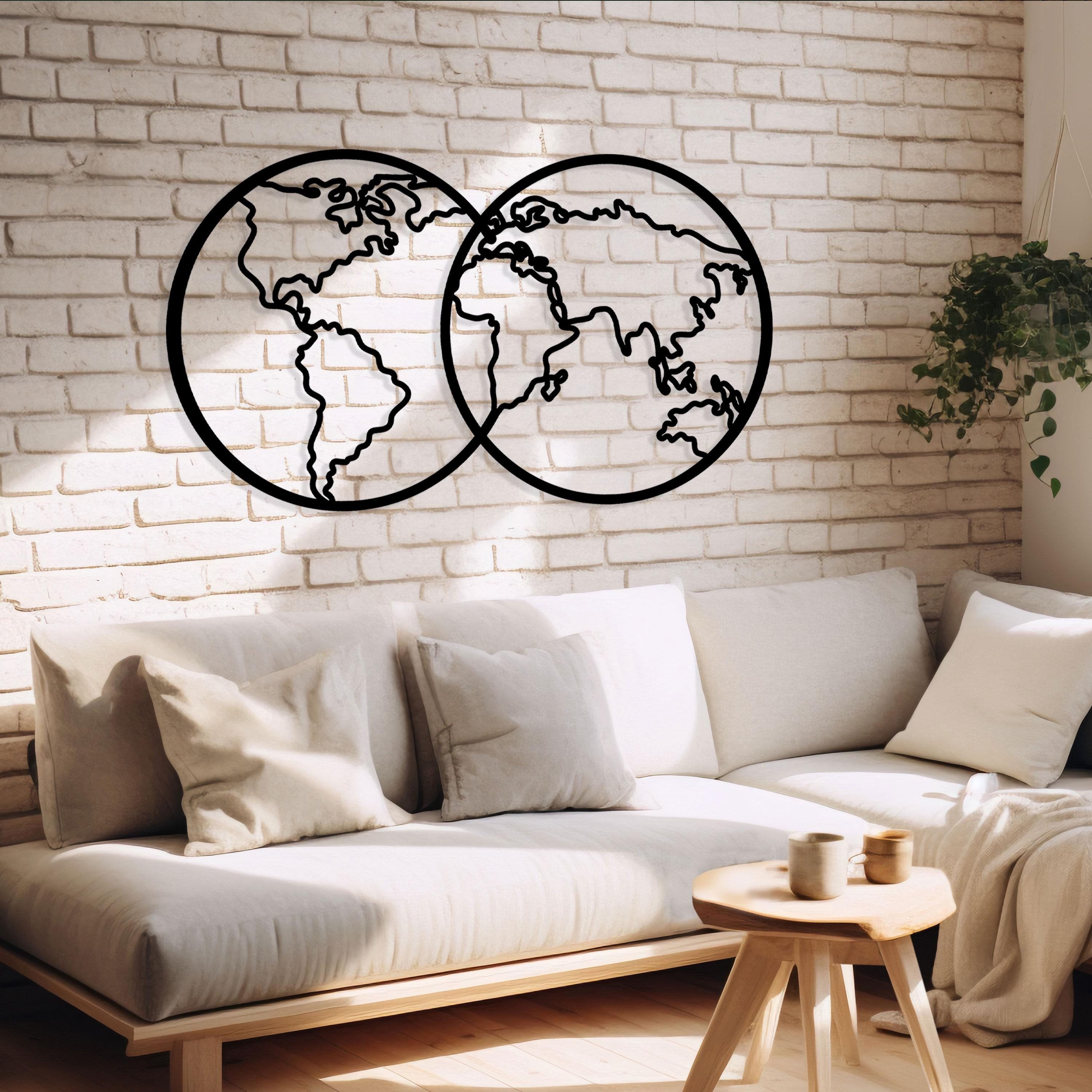 Minimalist Metal World Map Wall Art - Cabin Wall Decor - Travel Lovers Gift