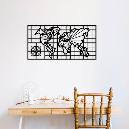 Compass World Map Metal Wall Art, Unique Metal Wall Decor, Birthday Gift, Housewarming Gift, Office Metal Wall Art, Livingroom Wall Art