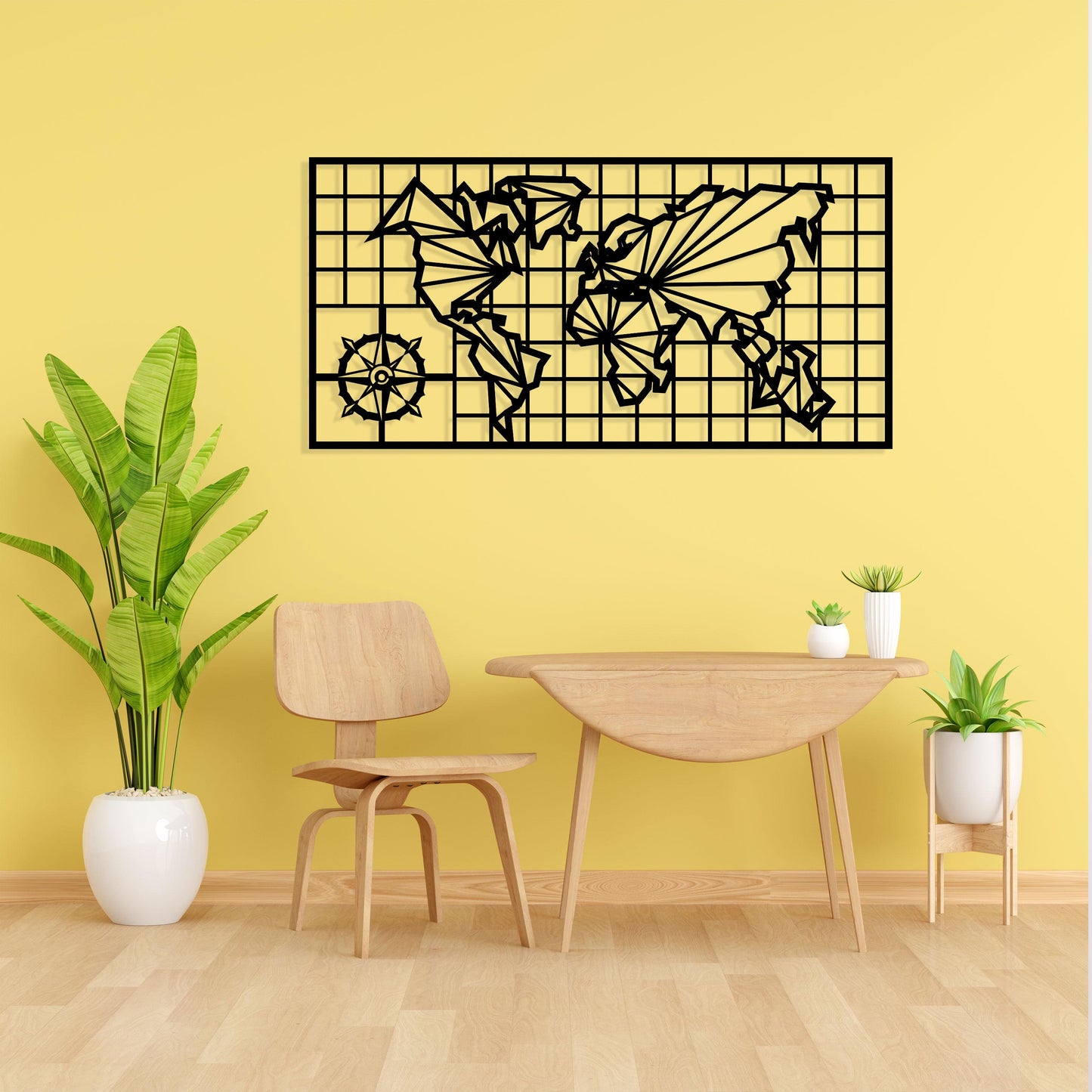Compass World Map Metal Wall Art, Unique Metal Wall Decor, Birthday Gift, Housewarming Gift, Office Metal Wall Art, Livingroom Wall Art
