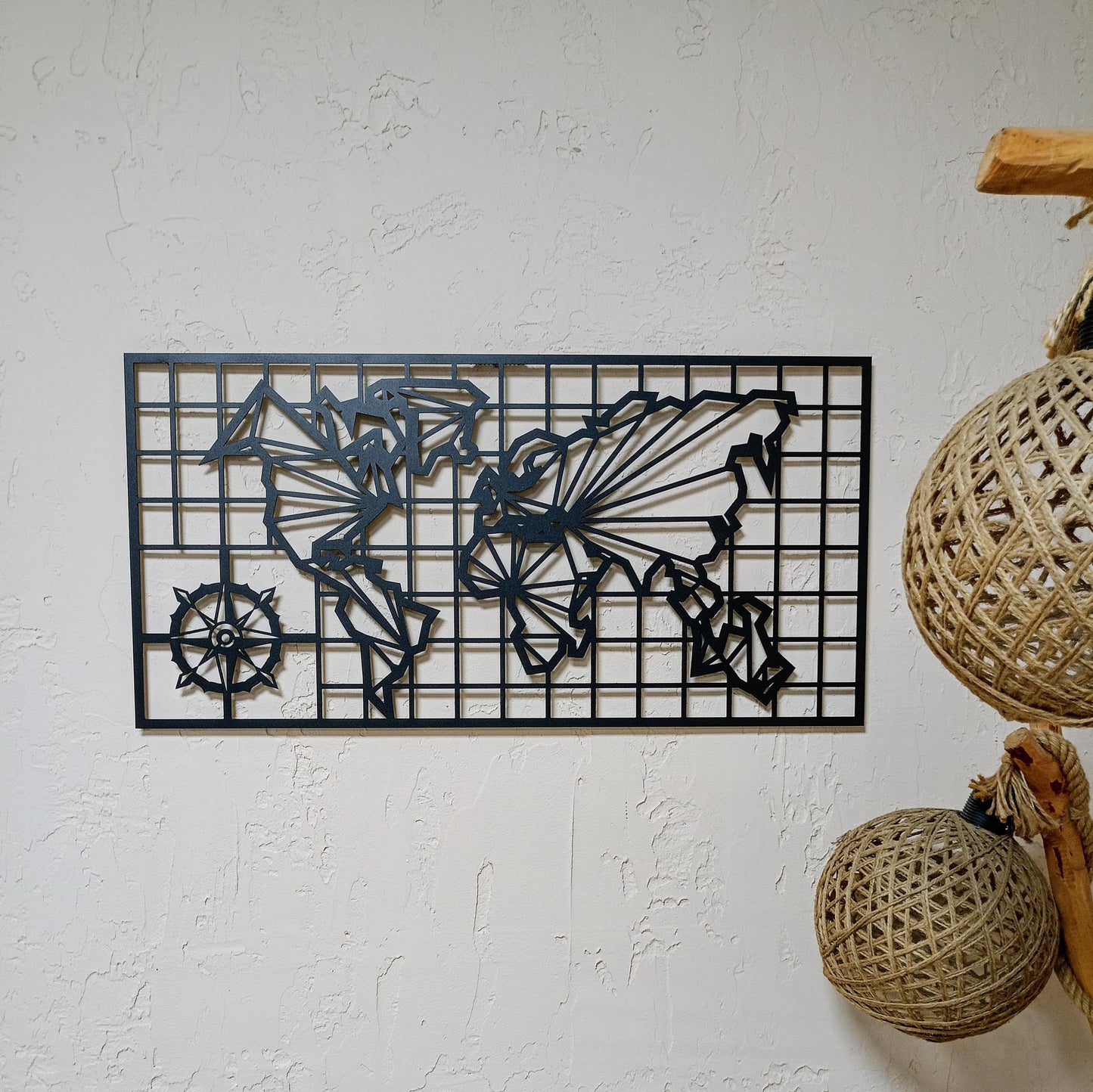 Compass World Map Metal Wall Art, Unique Metal Wall Decor, Birthday Gift, Housewarming Gift, Office Metal Wall Art, Livingroom Wall Art