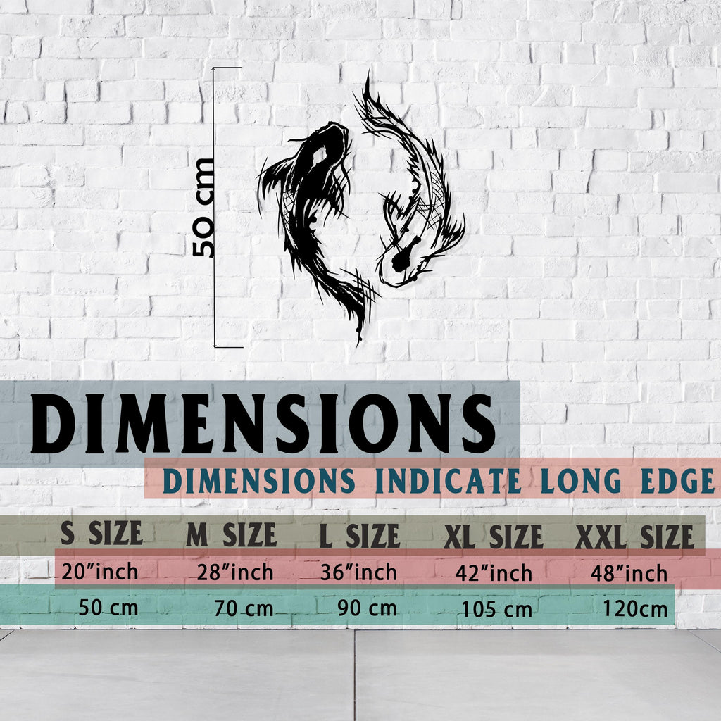 Yin Yang Koi Fish Metal Wall Art - Zen Home Decor - Yoga Lovers Gift
