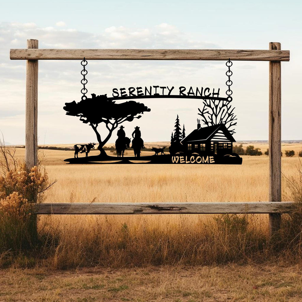 Personalized Metal Tree Farm House Entry Sign, Custom Metal Horse Ranch Name Sign, Unique Anniversary Gift, Gift For Family, Gift for Family
