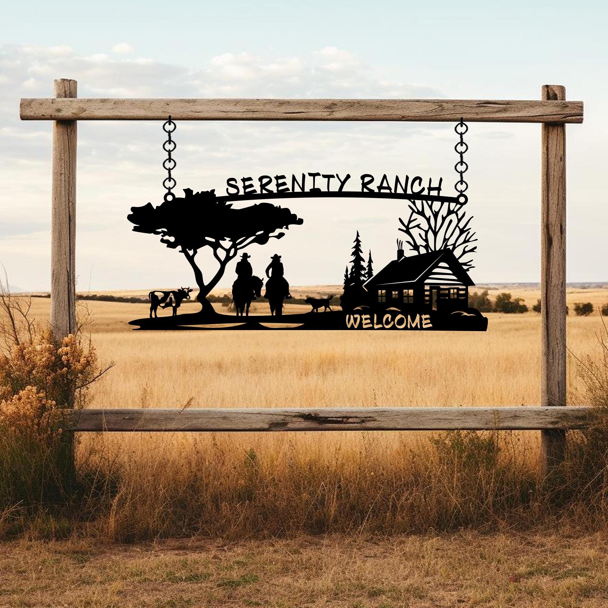 Personalized Metal Tree Farm House Entry Sign, Custom Metal Horse Ranch Name Sign, Unique Anniversary Gift, Gift For Family, Gift for Family