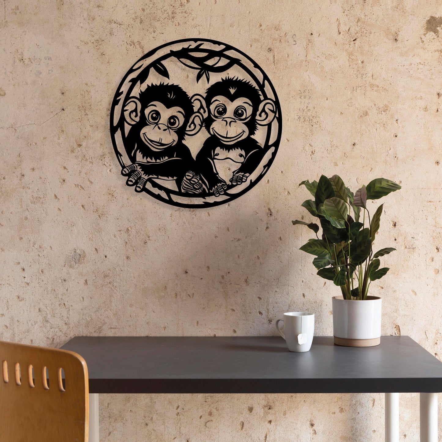 Monkey Metal Wall Art, Childroom Metal Wall Art, Birthday Gift, Playroom Decor, Porch Metal Wall Art, Gift for Her, Jungle Animal Wall Decor