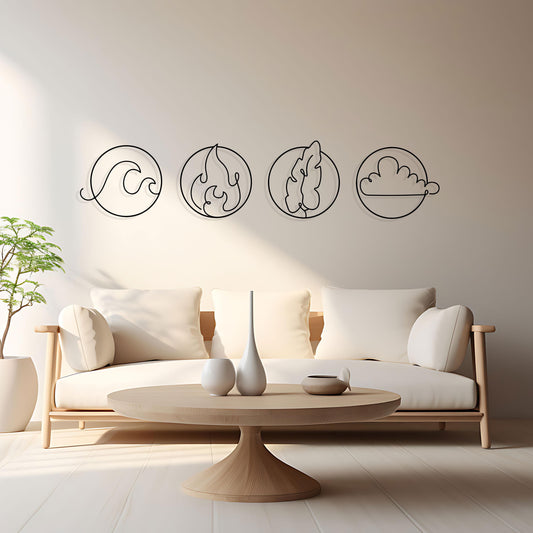 Four Elements Metal Line Art, Boho Style Wall Art, Unique Birthday Gift, Yoga Room Metal Wall Decor, Bedroom Wall Art, Valentine's Day gift