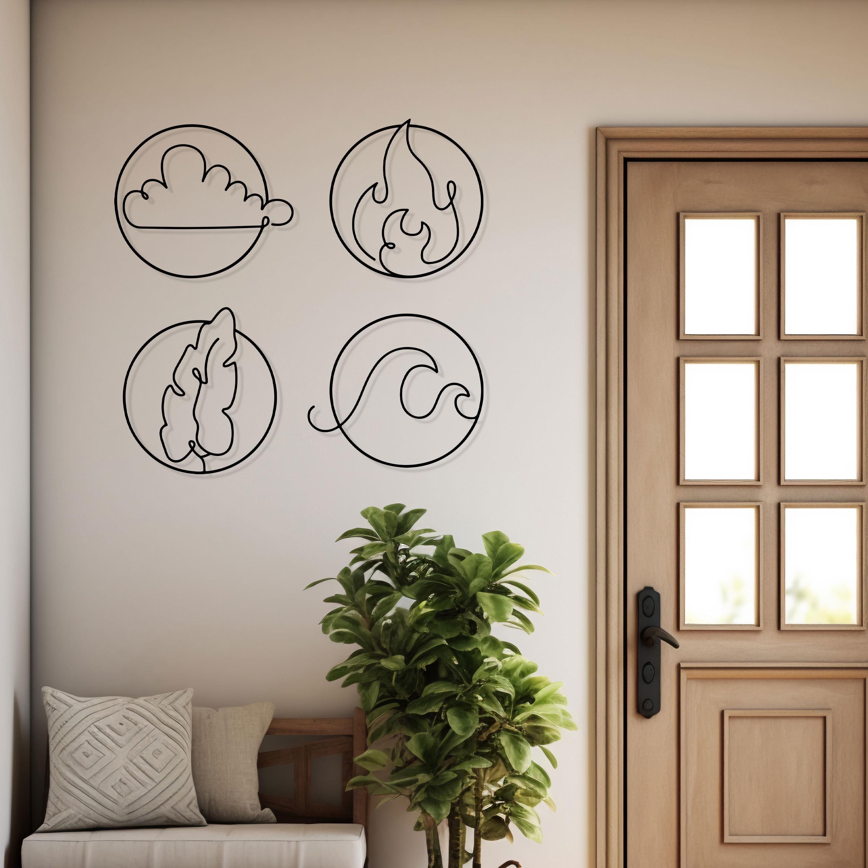 Four Elements Metal Line Art, Boho Style Wall Art, Unique Birthday Gift, Yoga Room Metal Wall Decor, Bedroom Wall Art, Valentine's Day gift