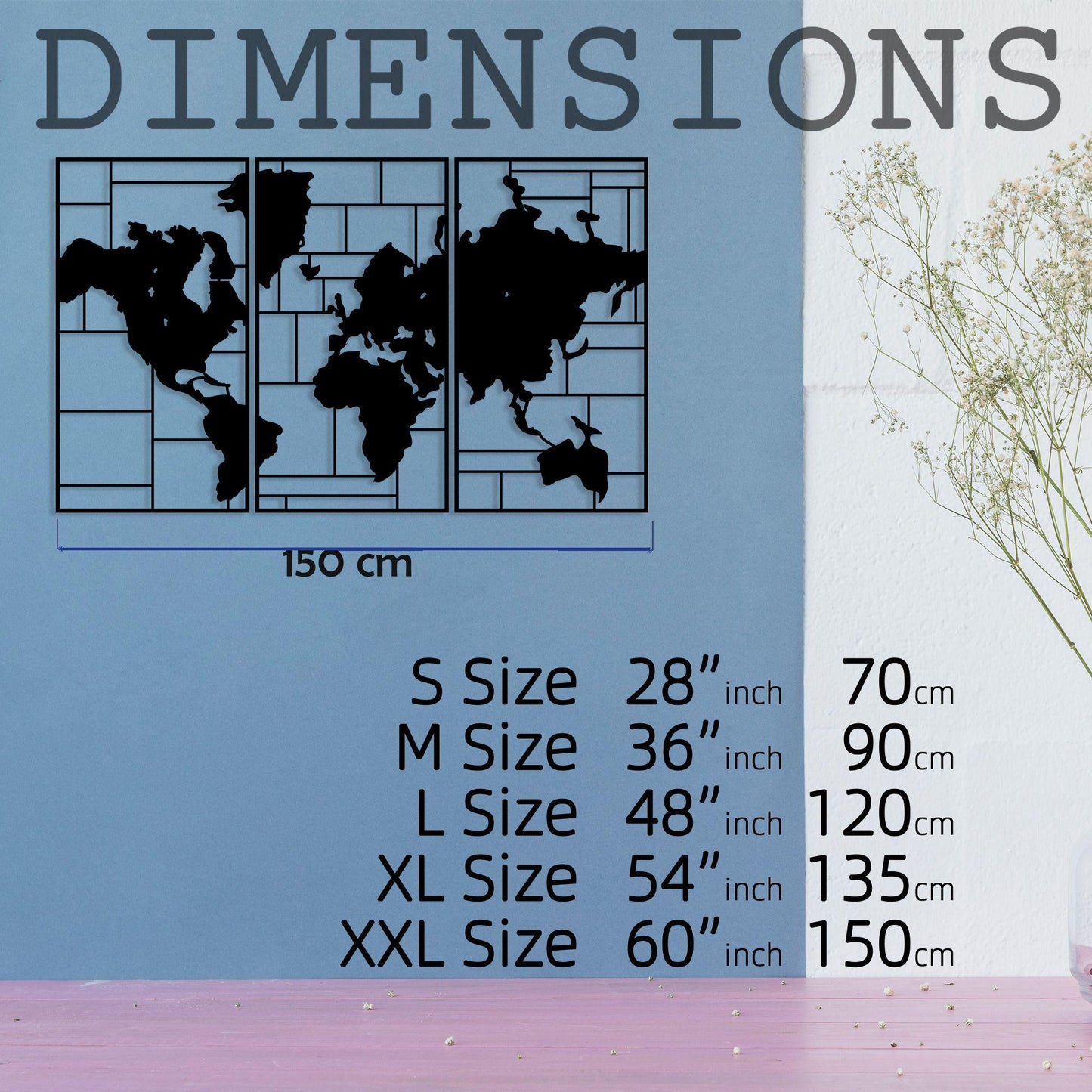 Metal World Map Wall Art, Modern Office Metal Wall Decor, Travel Lover Gift, Large Metal Wall Art, Unique Housewarming Gift, Birthday Gift