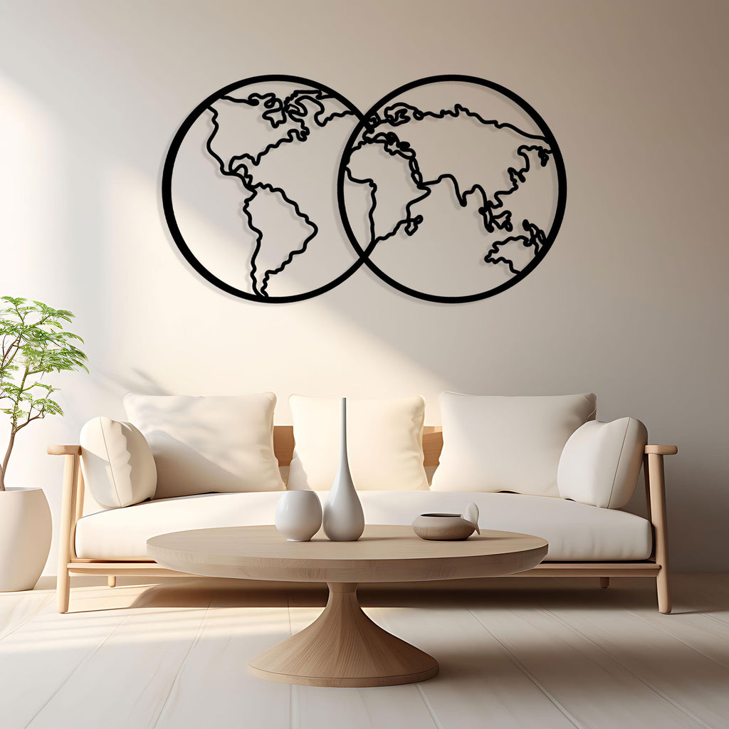Minimalist Metal World Map Wall Art - Cabin Wall Decor - Travel Lovers Gift