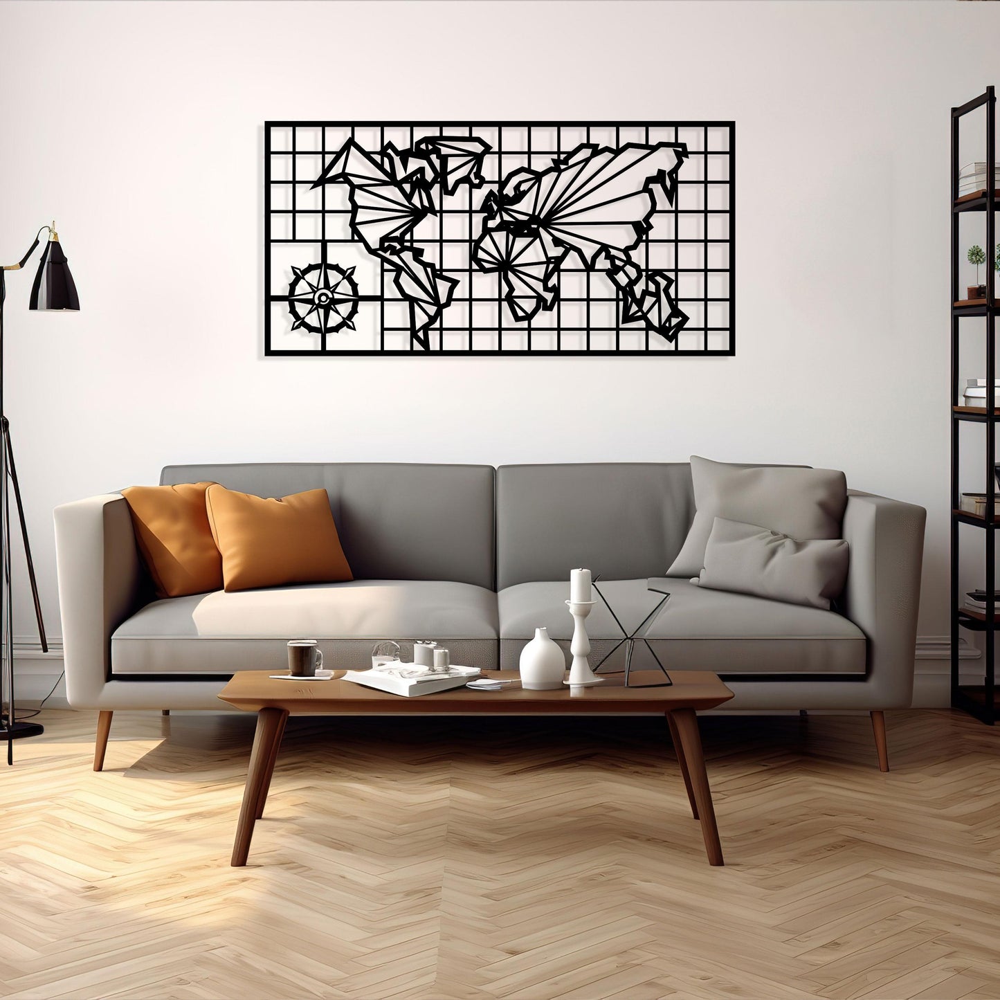 Compass World Map Metal Wall Art, Unique Metal Wall Decor, Birthday Gift, Housewarming Gift, Office Metal Wall Art, Livingroom Wall Art