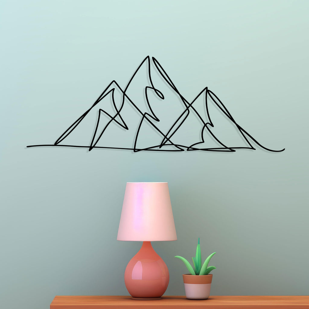 Modern Mountain Metal Line Art - Minimalist Metal Home Wall Decor - Unique Birthday Gift