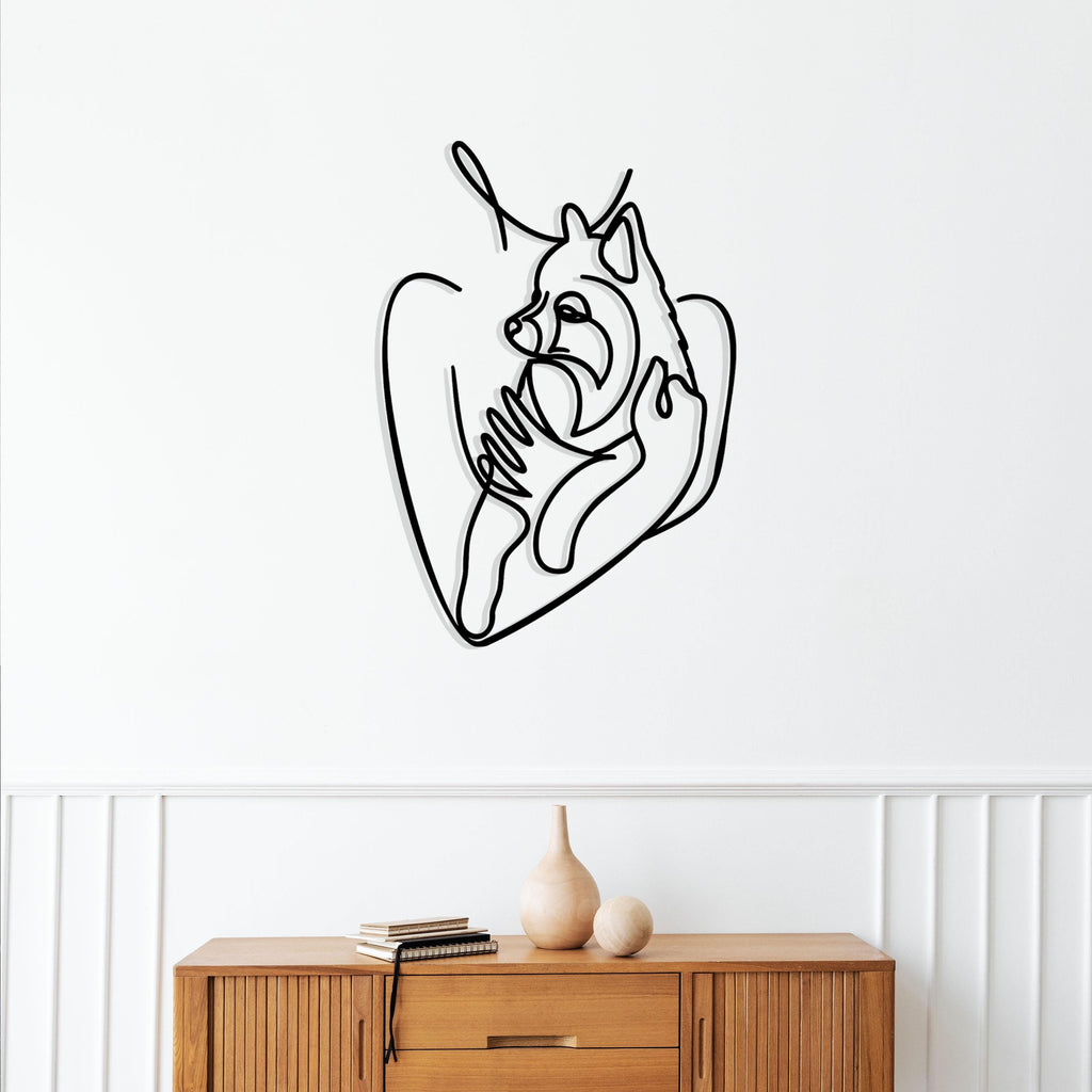 Woman Holding Husky Metal Wall Art, Husky Lovers Metal Wall Decor, Husky Lovers Gift, Housewarming Gift, Husky Home Metal Line Wall Decor