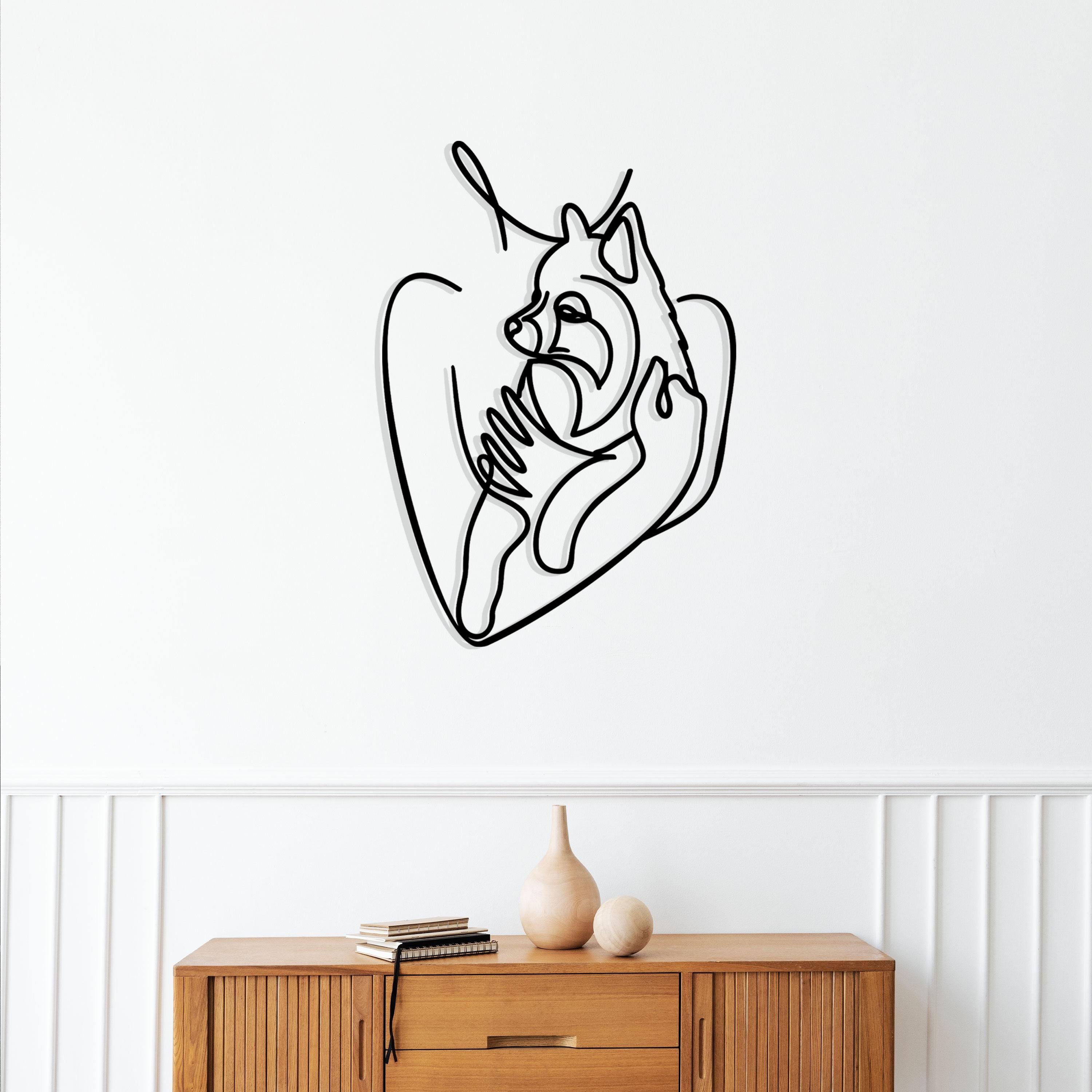 Woman Holding Husky Metal Wall Art, Husky Lovers Metal Wall Decor, Husky Lovers Gift, Housewarming Gift, Husky Home Metal Line Wall Decor