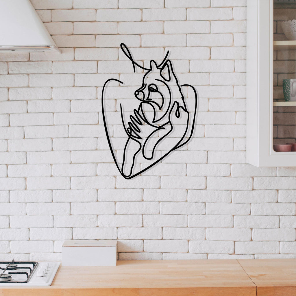 Woman Holding Husky Metal Wall Art, Husky Lovers Metal Wall Decor, Husky Lovers Gift, Housewarming Gift, Husky Home Metal Line Wall Decor
