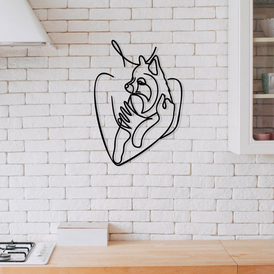 Woman Holding Husky Metal Wall Art, Husky Lovers Metal Wall Decor, Husky Lovers Gift, Housewarming Gift, Husky Home Metal Line Wall Decor