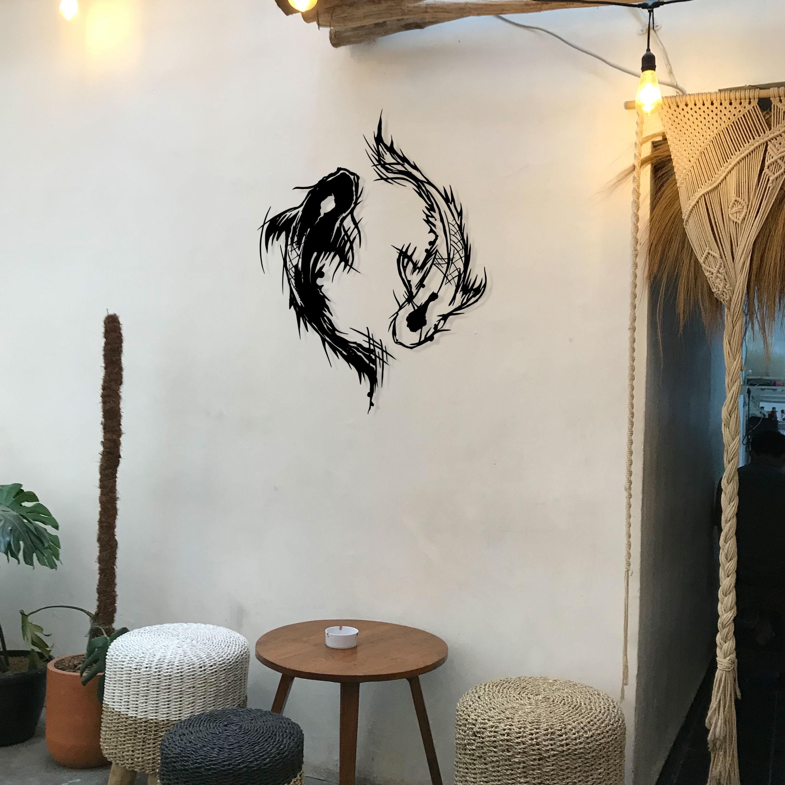 Yin Yang Koi Fish Metal Wall Art - Zen Home Decor - Yoga Lovers Gift