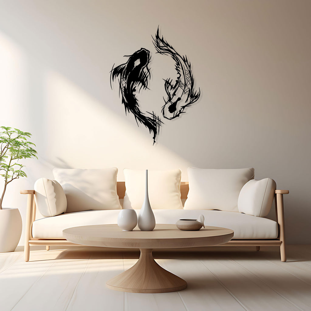 Yin Yang Koi Fish Metal Wall Art - Zen Home Decor - Yoga Lovers Gift