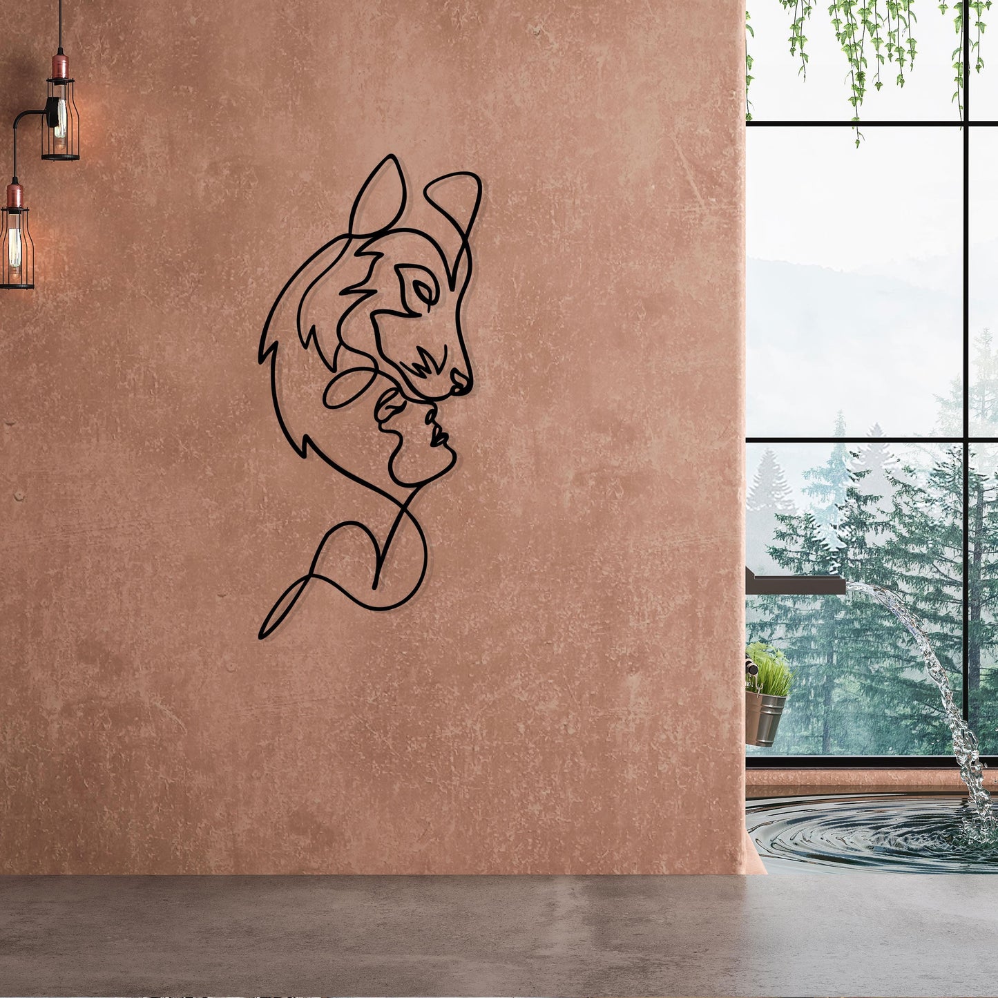 Husky Lovers Metal Line Art, Husky Woman Metal Wall Decor, Husky Lovers Gift, Housewarming Gift, Husky Home Metal Line Wall Decor