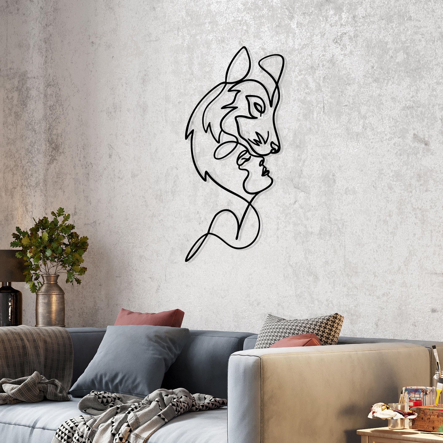 Husky Lovers Metal Line Art, Husky Woman Metal Wall Decor, Husky Lovers Gift, Housewarming Gift, Husky Home Metal Line Wall Decor