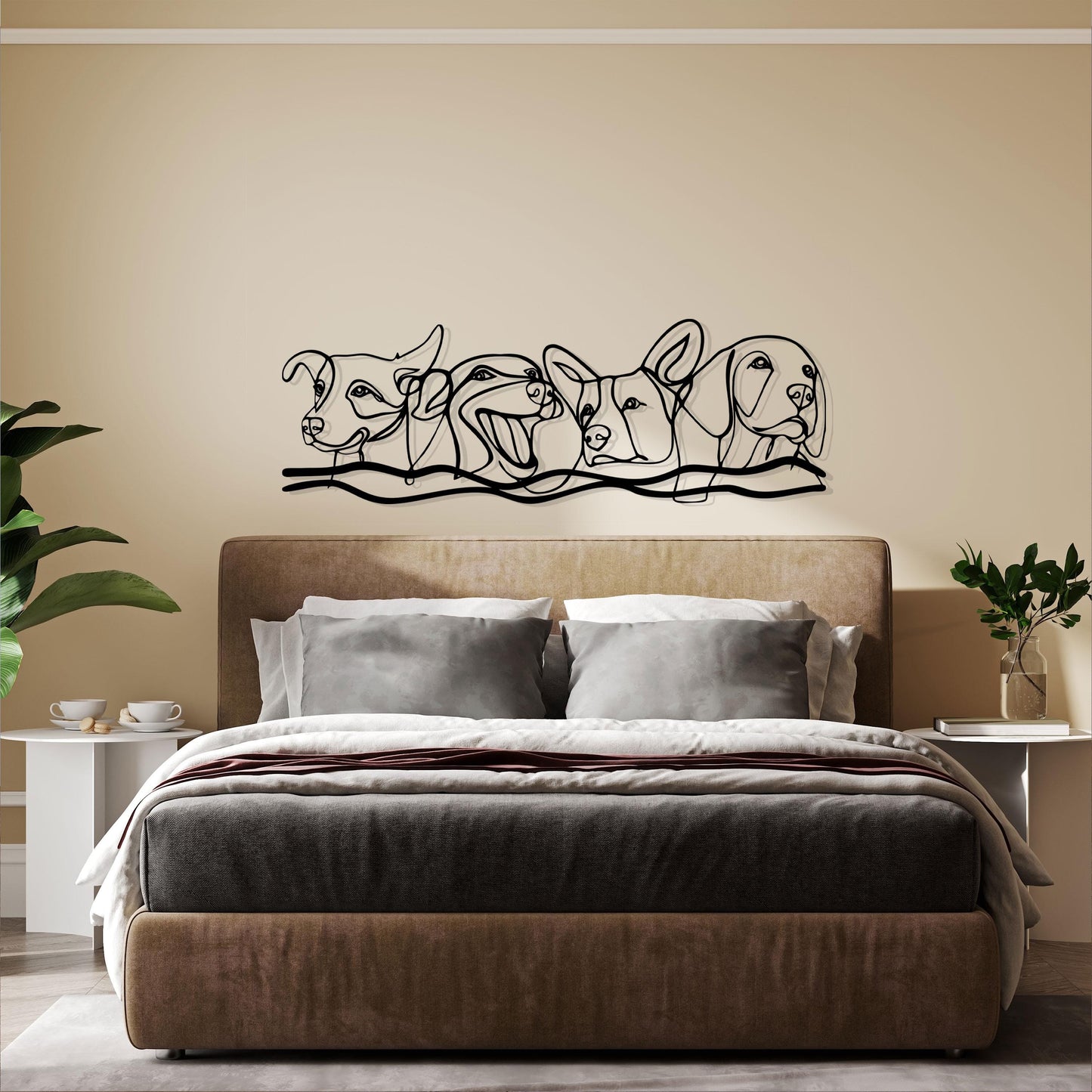 Dog Lovers Metal Line Art, Dogs Metal Wall Decor, Pet Home Wall Art, Housewarming Gift, Gift for Pet Lovers, Iconic Wall Art, Dog Silhouette