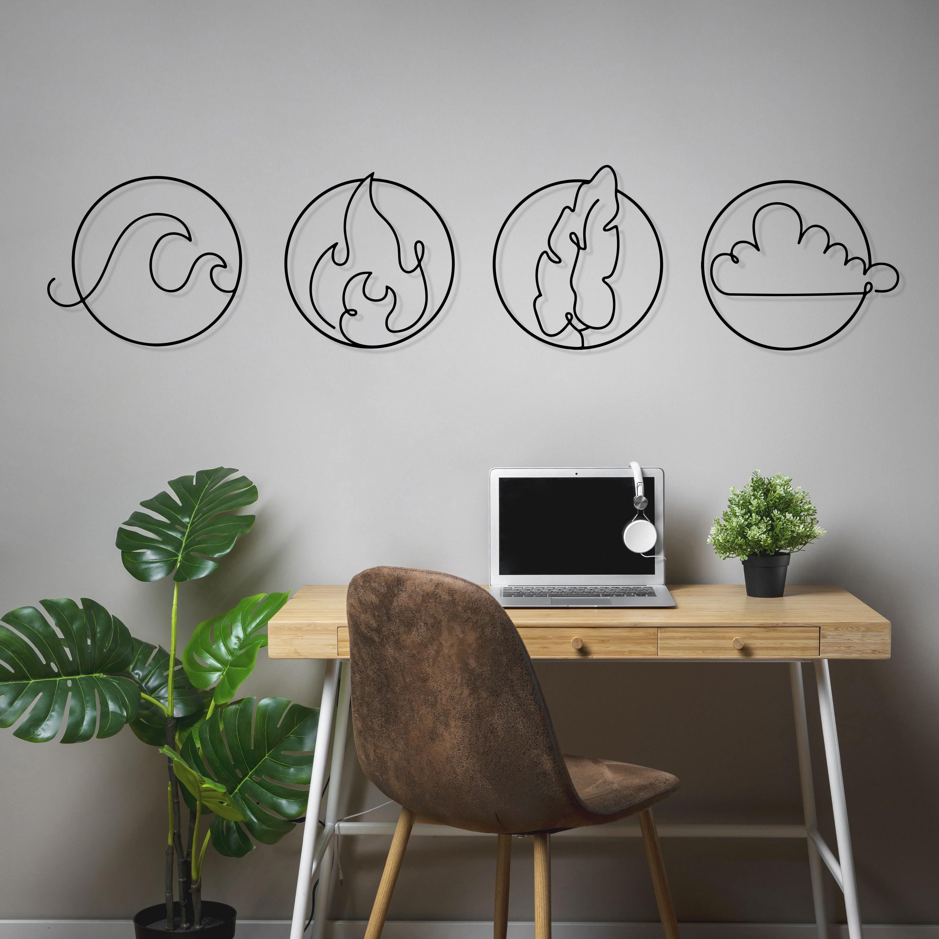 Four Elements Metal Line Art, Boho Style Wall Art, Unique Birthday Gift, Yoga Room Metal Wall Decor, Bedroom Wall Art, Valentine's Day gift