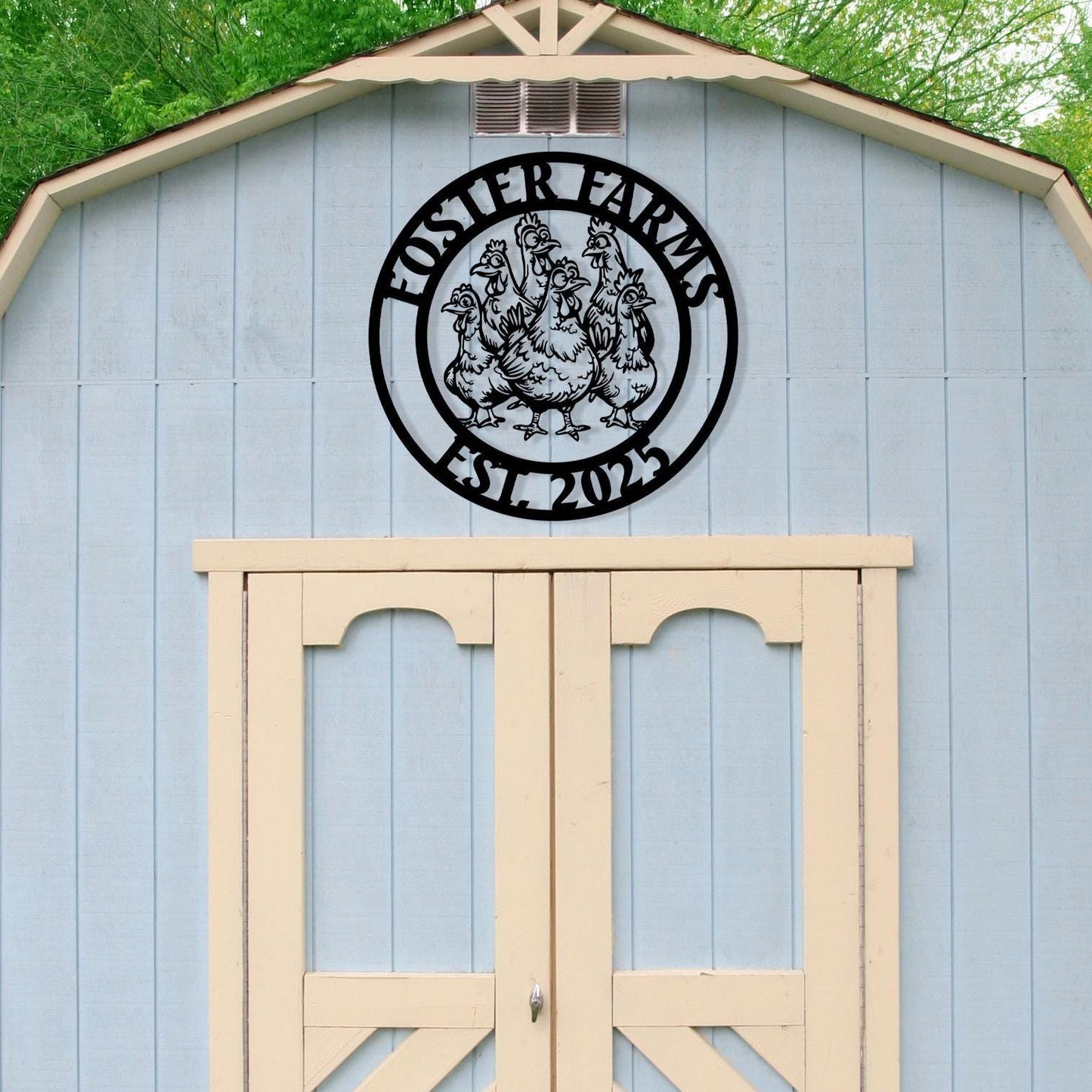 Chicken Farm Metal Sign, Custom Name Barn Decor, Rustic Coop Wall Art, Personalized Outdoor Farmhouse Sign, Welcome Sign for Chicken Lovers