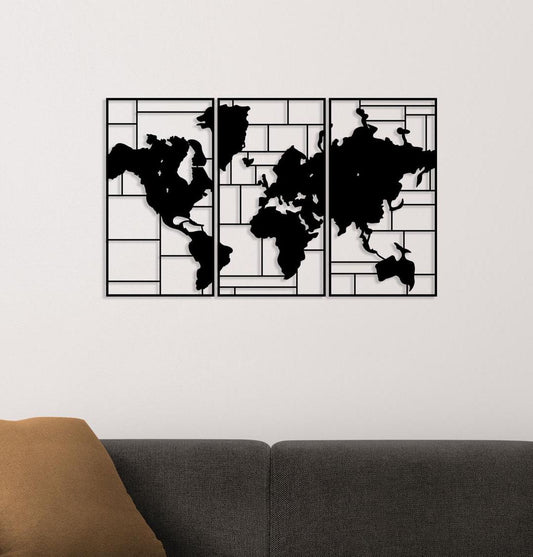 Metal World Map Wall Art, Modern Office Metal Wall Decor, Travel Lover Gift, Large Metal Wall Art, Unique Housewarming Gift, Birthday Gift