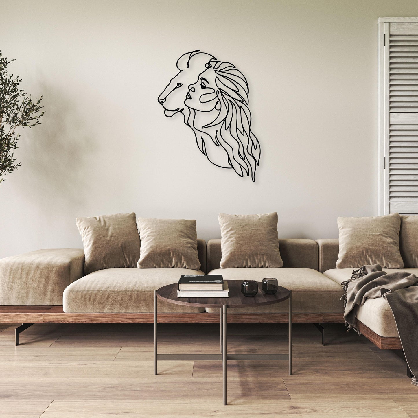 Lion and Woman Face Metal Wall Art, Abstract Metal Line Decor, Minimalist Lion Wall Art, Modern Romantic Home Decor, Unique Birthday Gift,