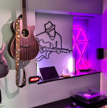 Guitar Metal Line Wall Art, Line Art Metal Guitarist, Musicians Lovers Gift, Rock n Roll Metal Art, Music Room Decor, Valentine's Day Gift