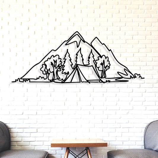 Mountain Camping Metal Wall Art, Rustic Outdoor Decor, Minimalist Camping Metal Wall Decor, Gift for Nature Lovers, Porch Metal Wall Art