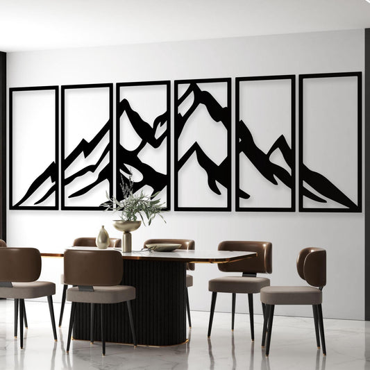 Large Mountain Metal Wall Art, 6-Pcs Mountain Wall Decor, Custom Modern Minimalist Metal Artwork, Hotel&Restaurant Entry Metal Wall Decor